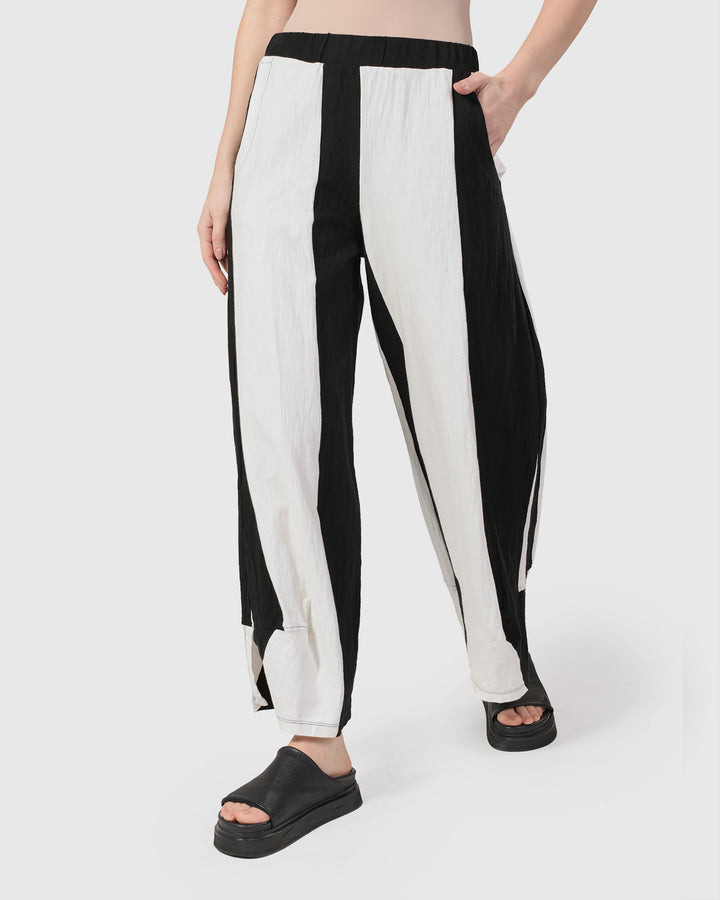 Lina Stripe Lantern Pants, White/black