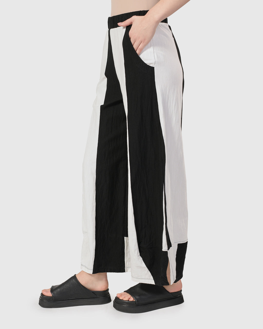 Lina Stripe Lantern Pants, White/black