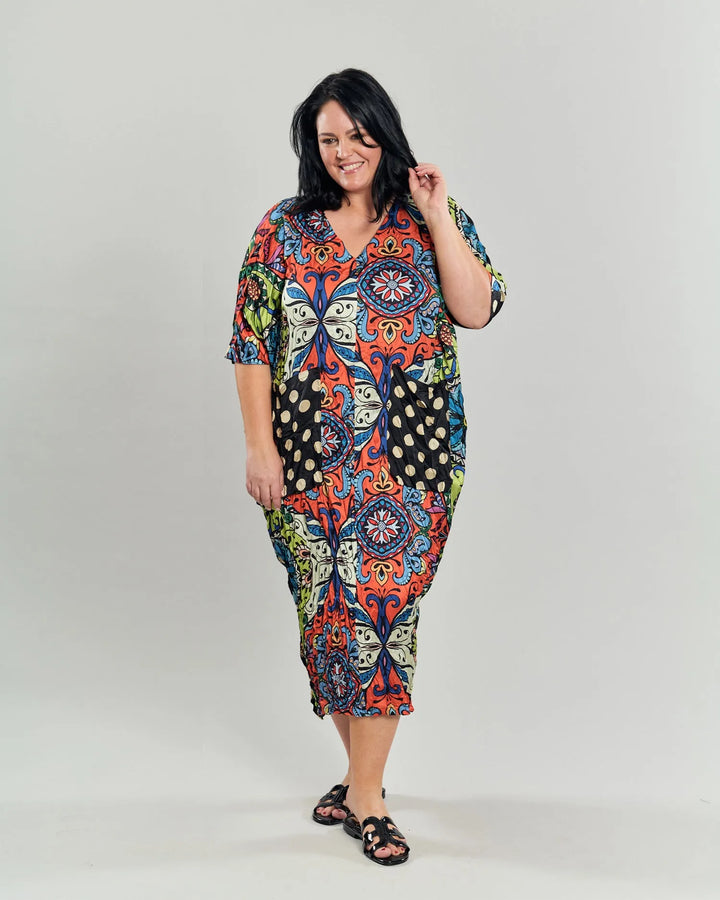 Paisley Dot Crinkle Caftan, Multi