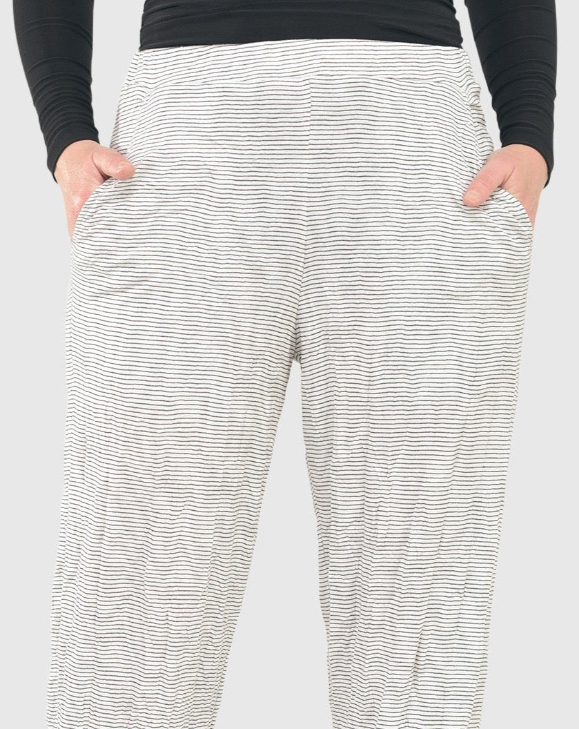 Effortless White Crinkle Pants for older women