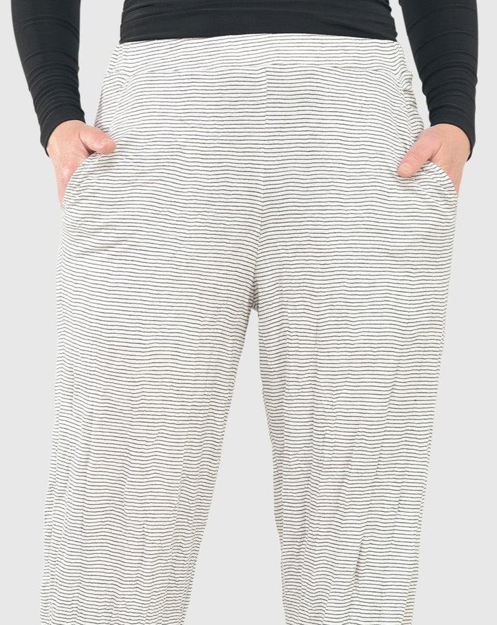 Effortless White Crinkle Pants for older women