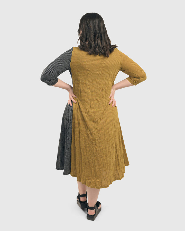Exquisite Yellow Crinkle Swing Dress for older women