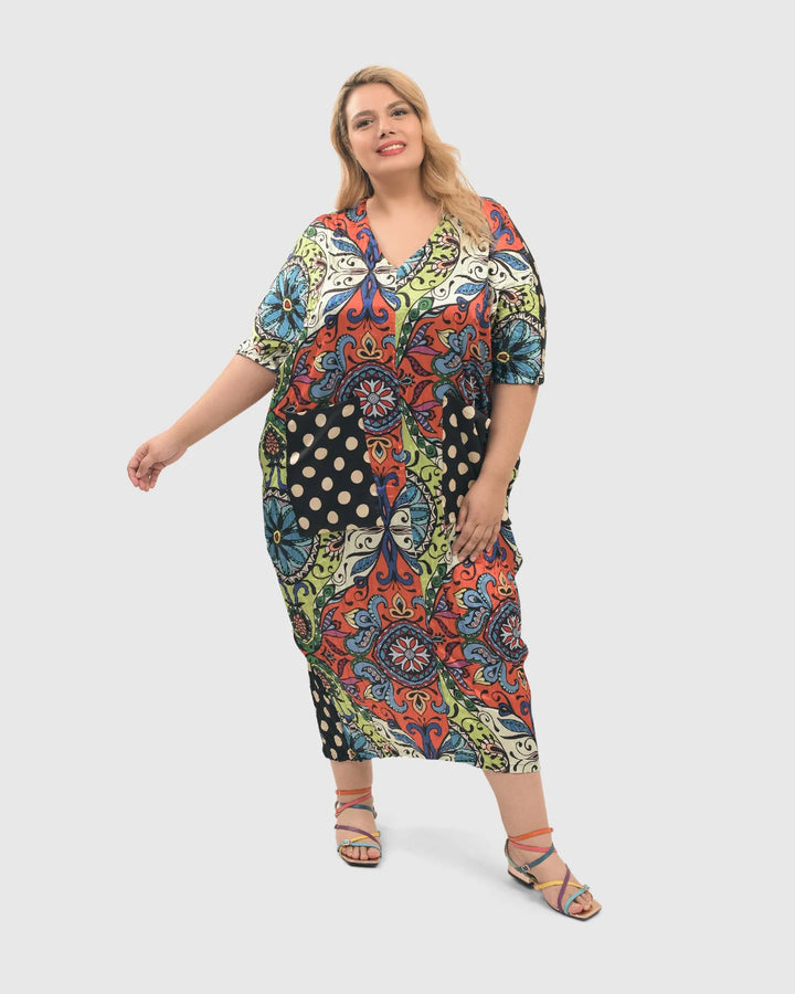 Paisley Dot Crinkle Caftan, Multi