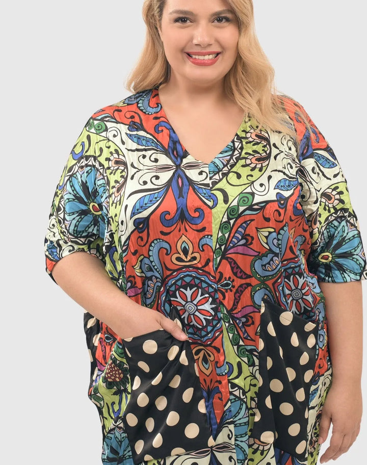 Paisley Dot Crinkle Caftan, Multi