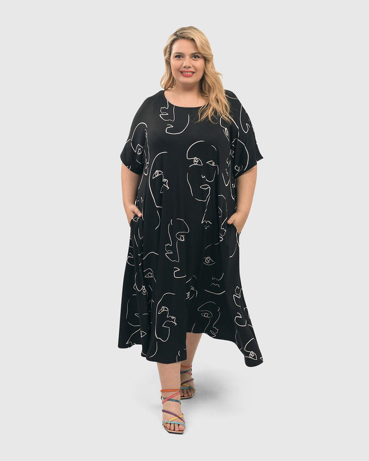 Ayla Trapeze Midi Dress, Faces - Alembika Designer Women's Clothing