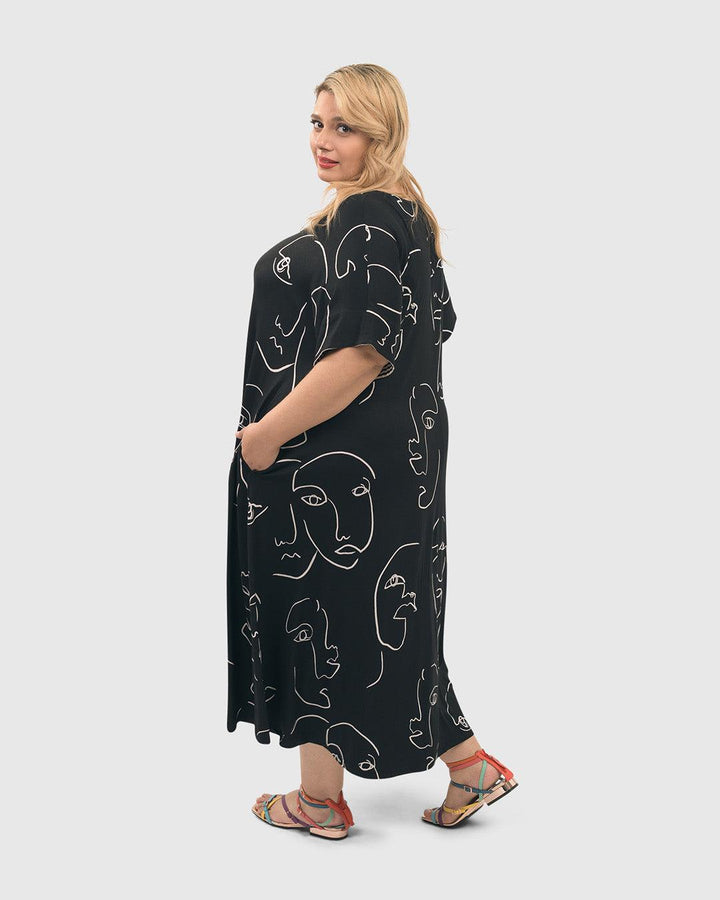 Ayla Trapeze Midi Dress, Faces - Alembika Designer Women's Clothing