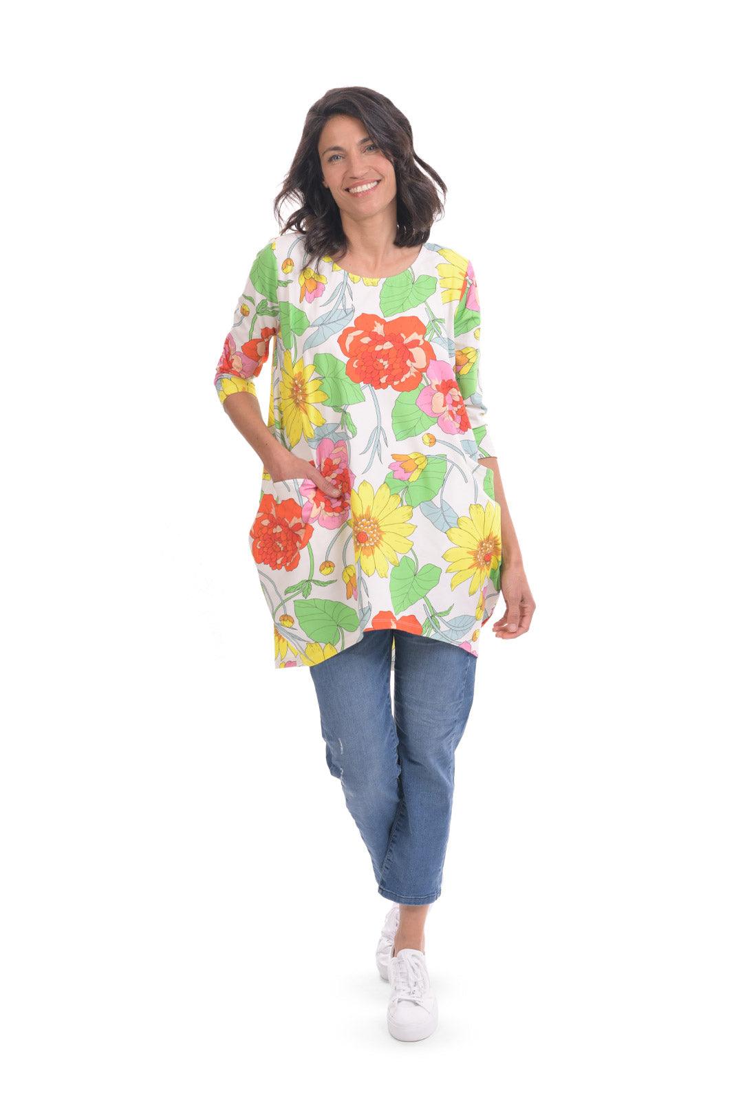Cocoon Tunic Top, Bloom - Alembika Designer Women's Clothing