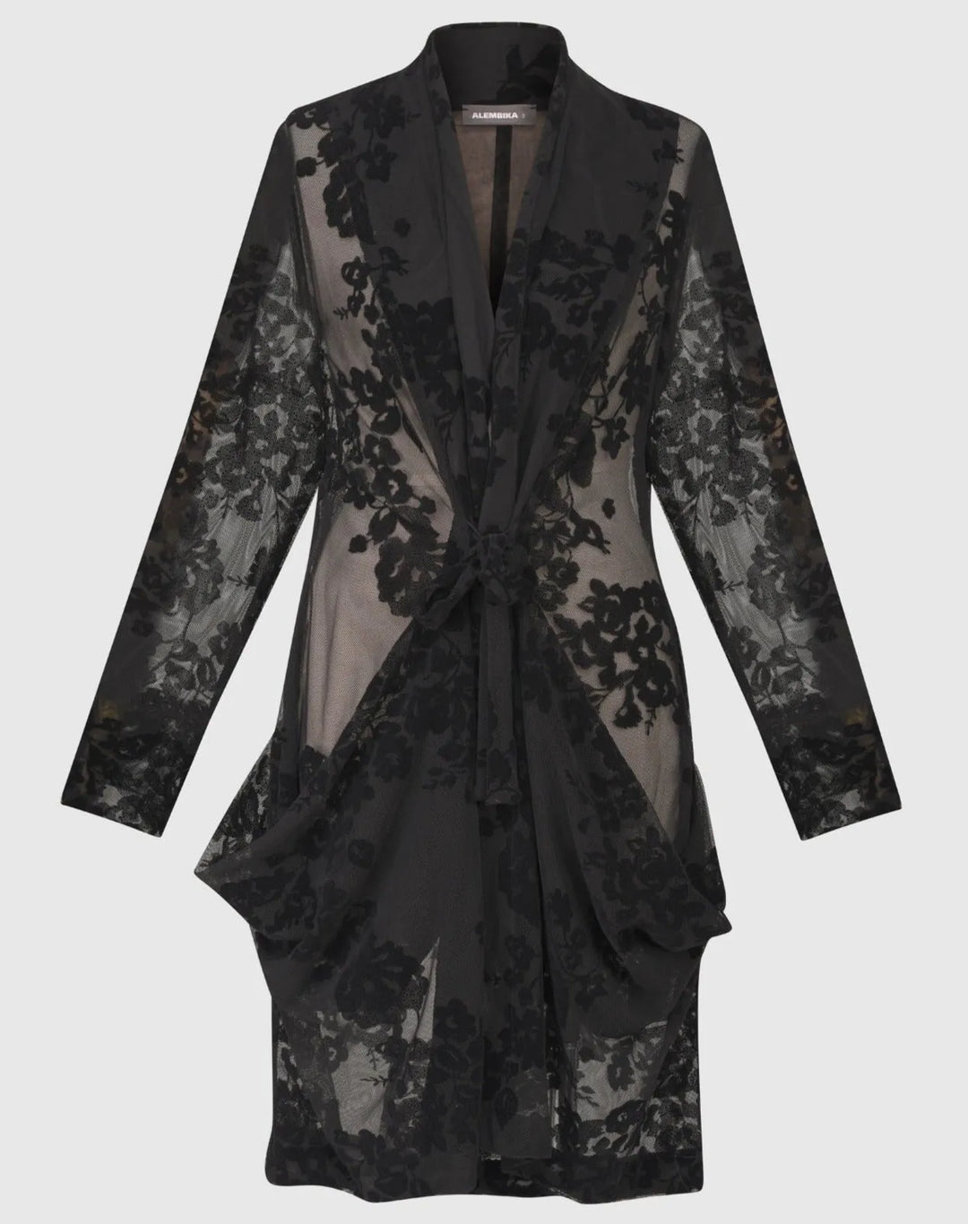 Lace Draped Tie-Front Jacket, Black Alembika U.S. Lace Draped Tie-Front Jacket, Black Alembika U.S.