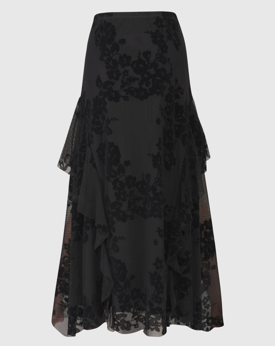 Lace Cascade Ruffle Skirt, Black