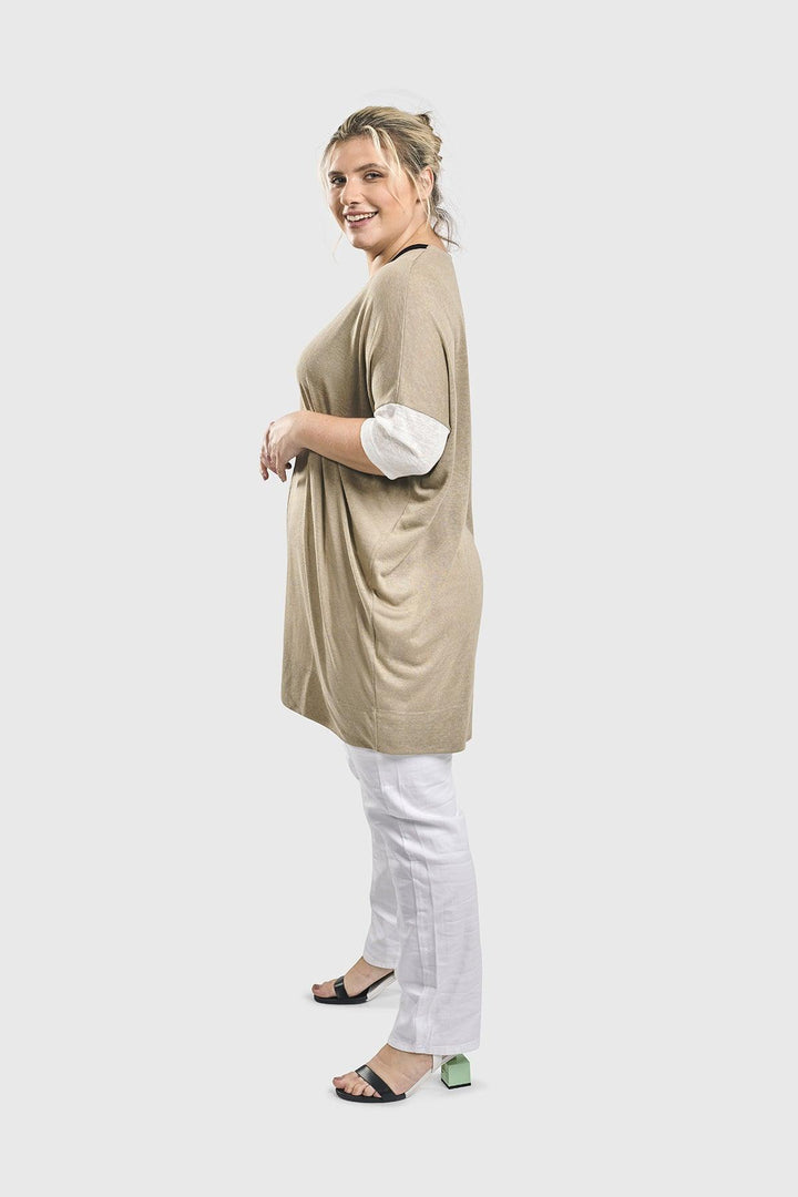 Colorblock Tunic Top, Sand Multi - Alembika Designer Women's Clothing
