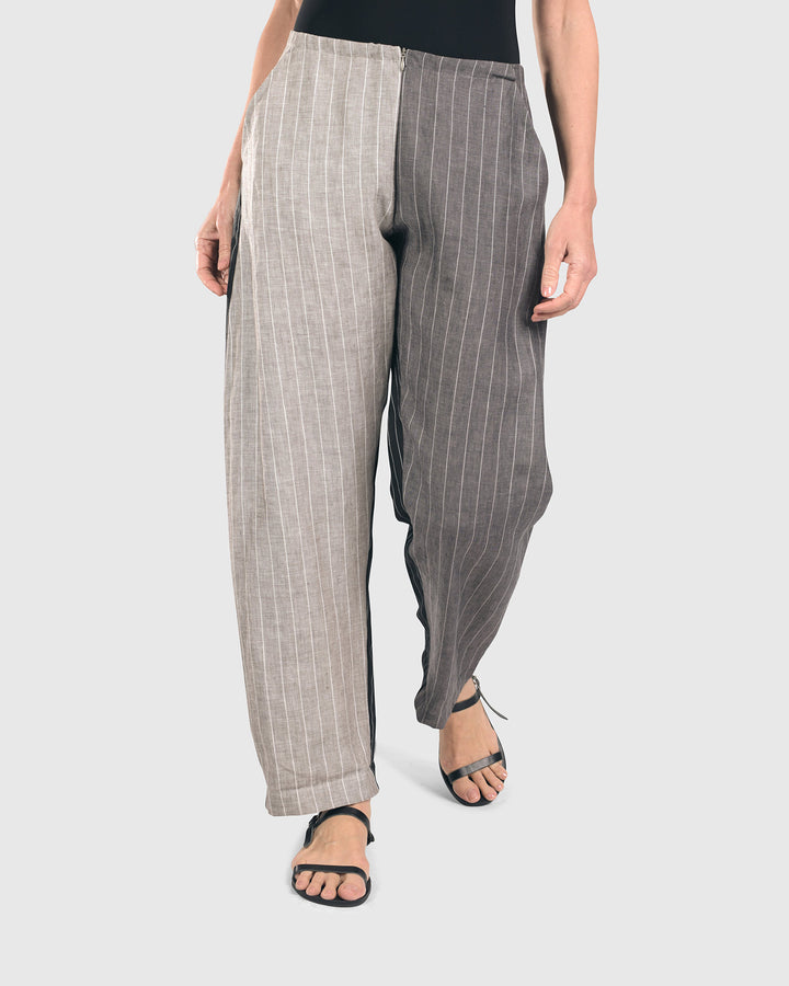 Pinstripe Flat-Front Trousers, Multi