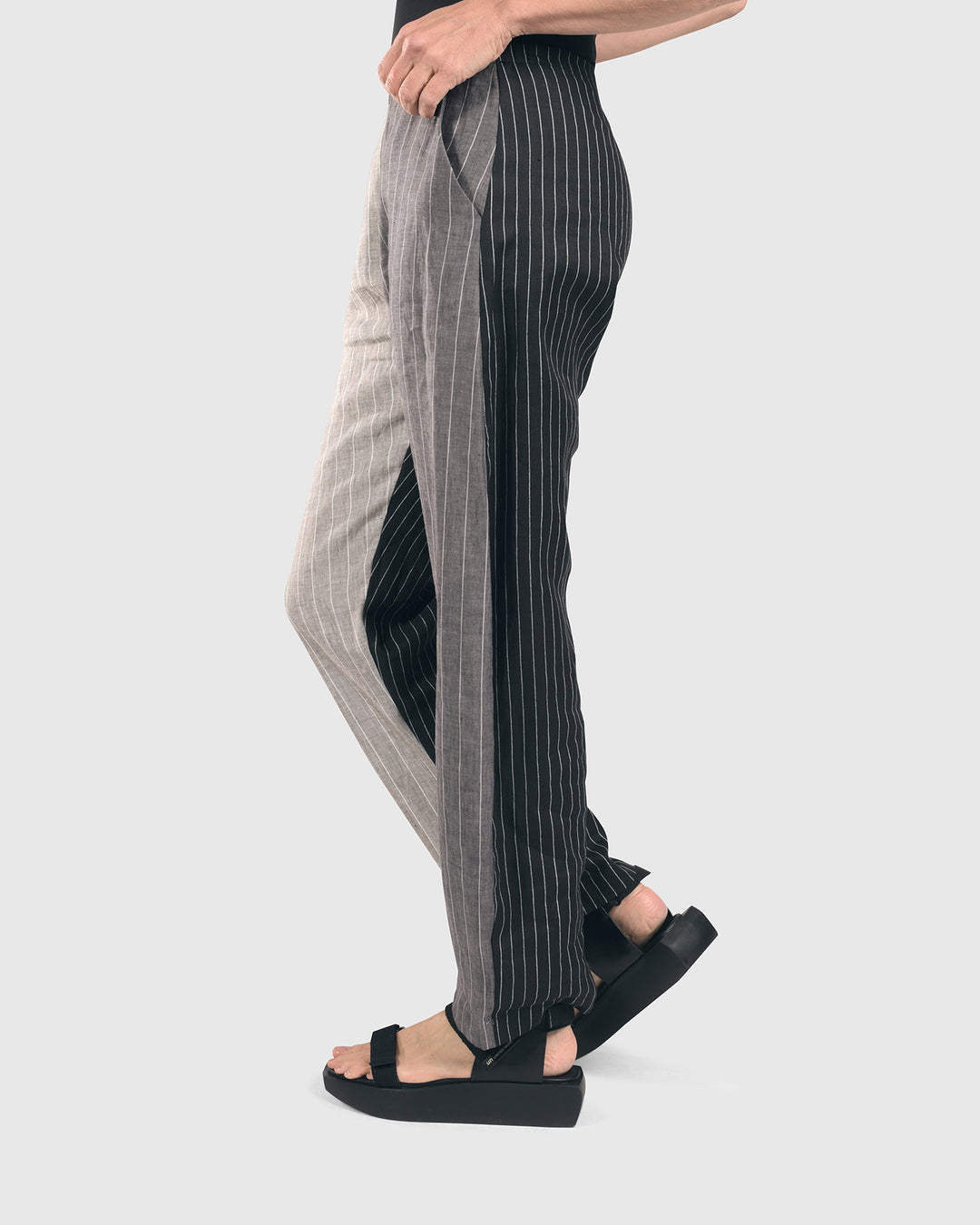 Pinstripe Flat-Front Trousers, Multi