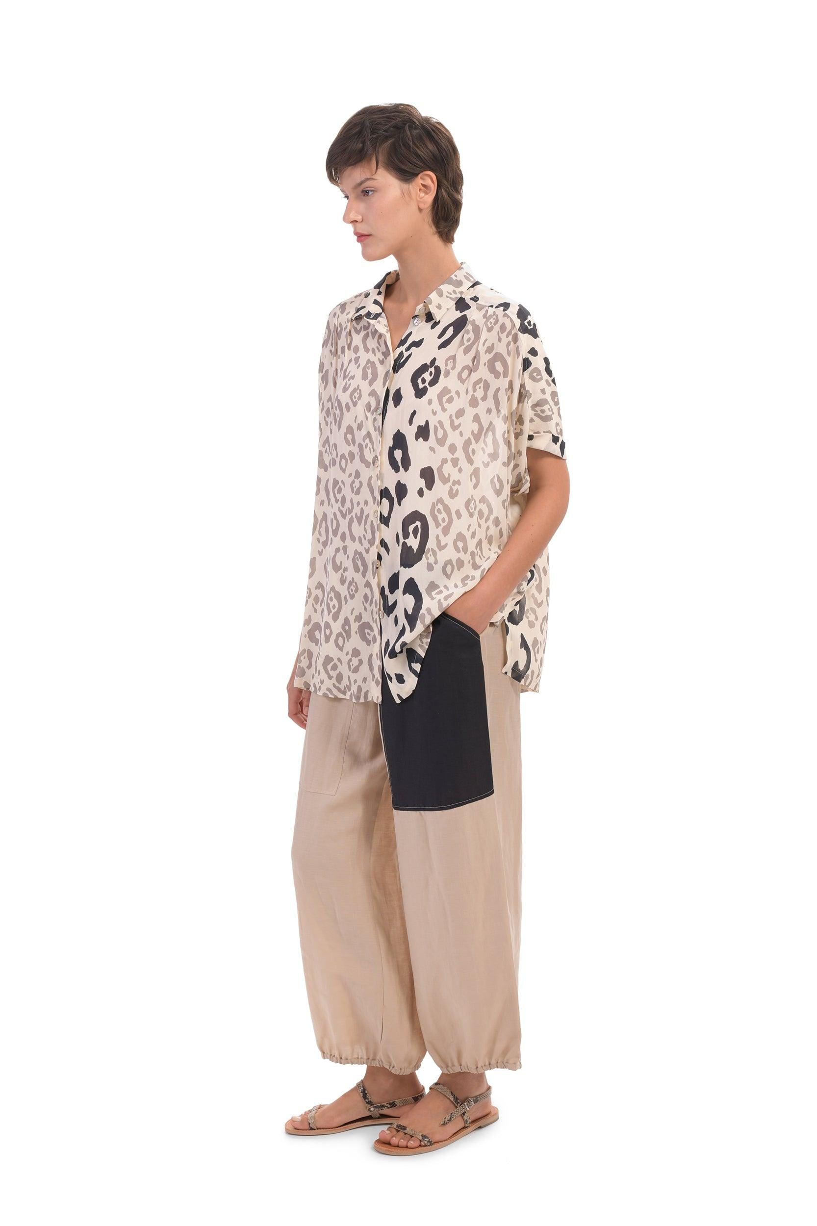 Alembika Cheetah Print Button Down Blouse Short store Sleeve