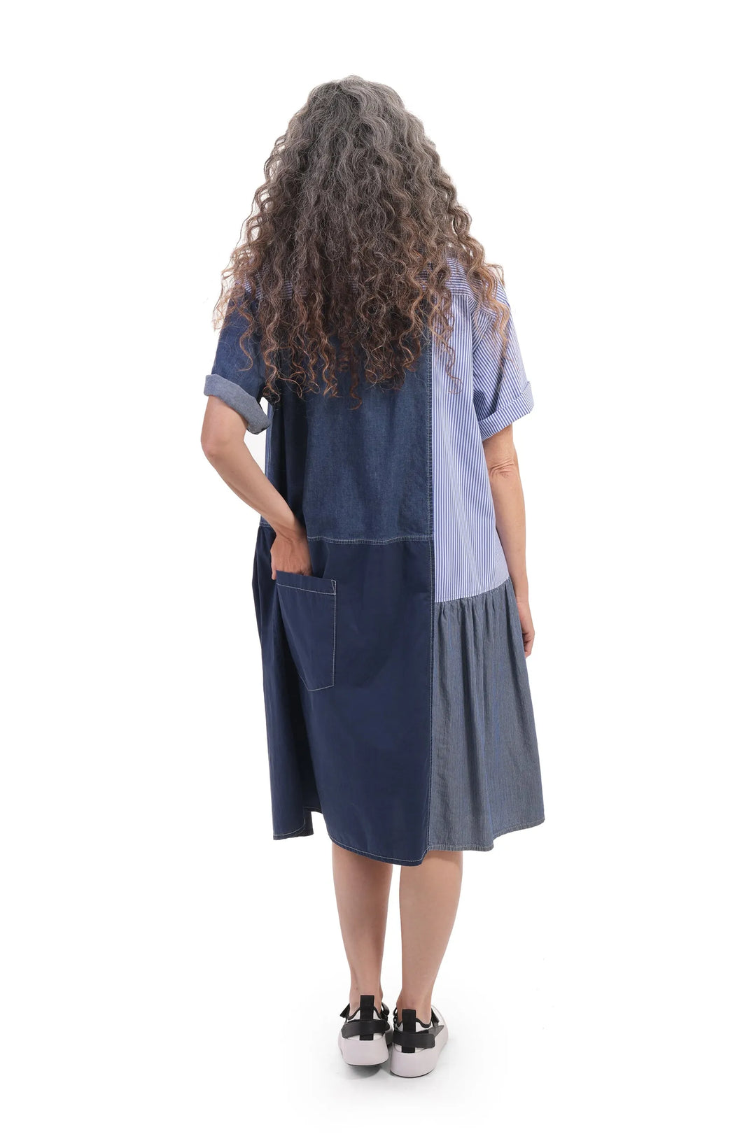 mixed denim dress Mixed fabric strapless denim dress Rae Jeans