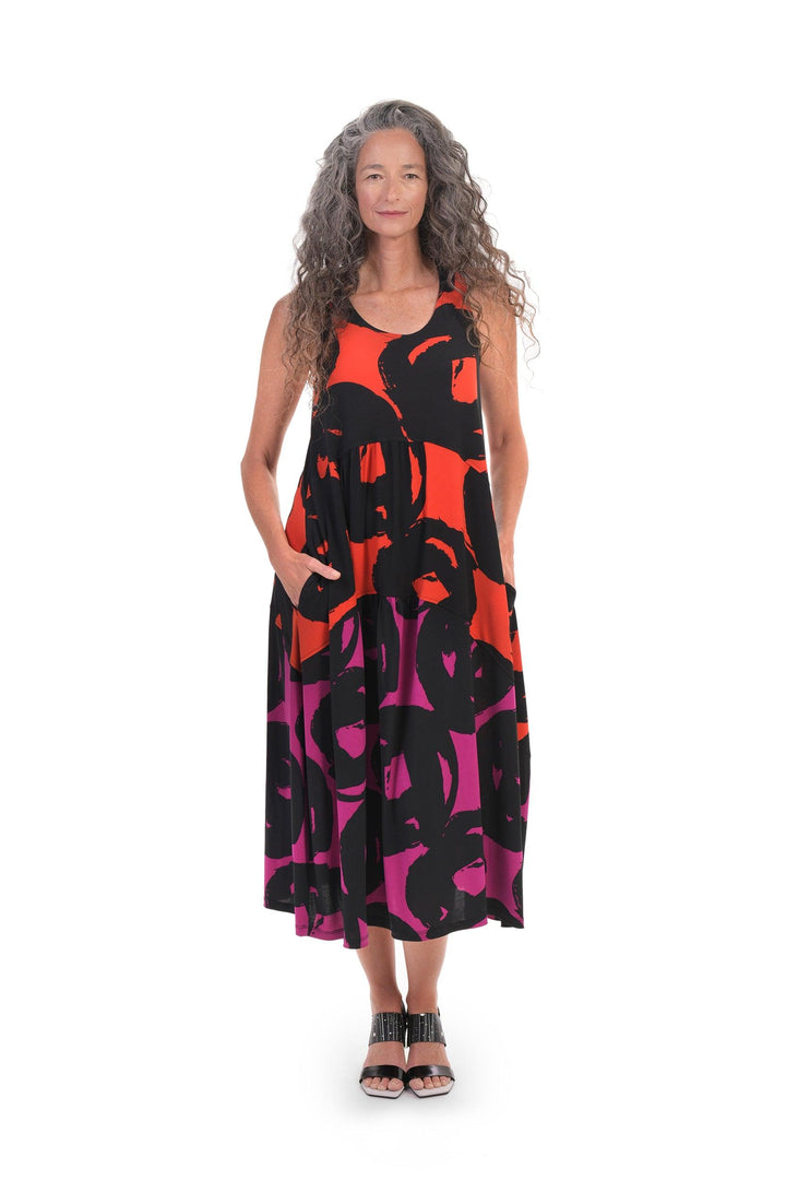 Art Print Tank Dress, Tangerine - Alembika Designer Women's Clothing