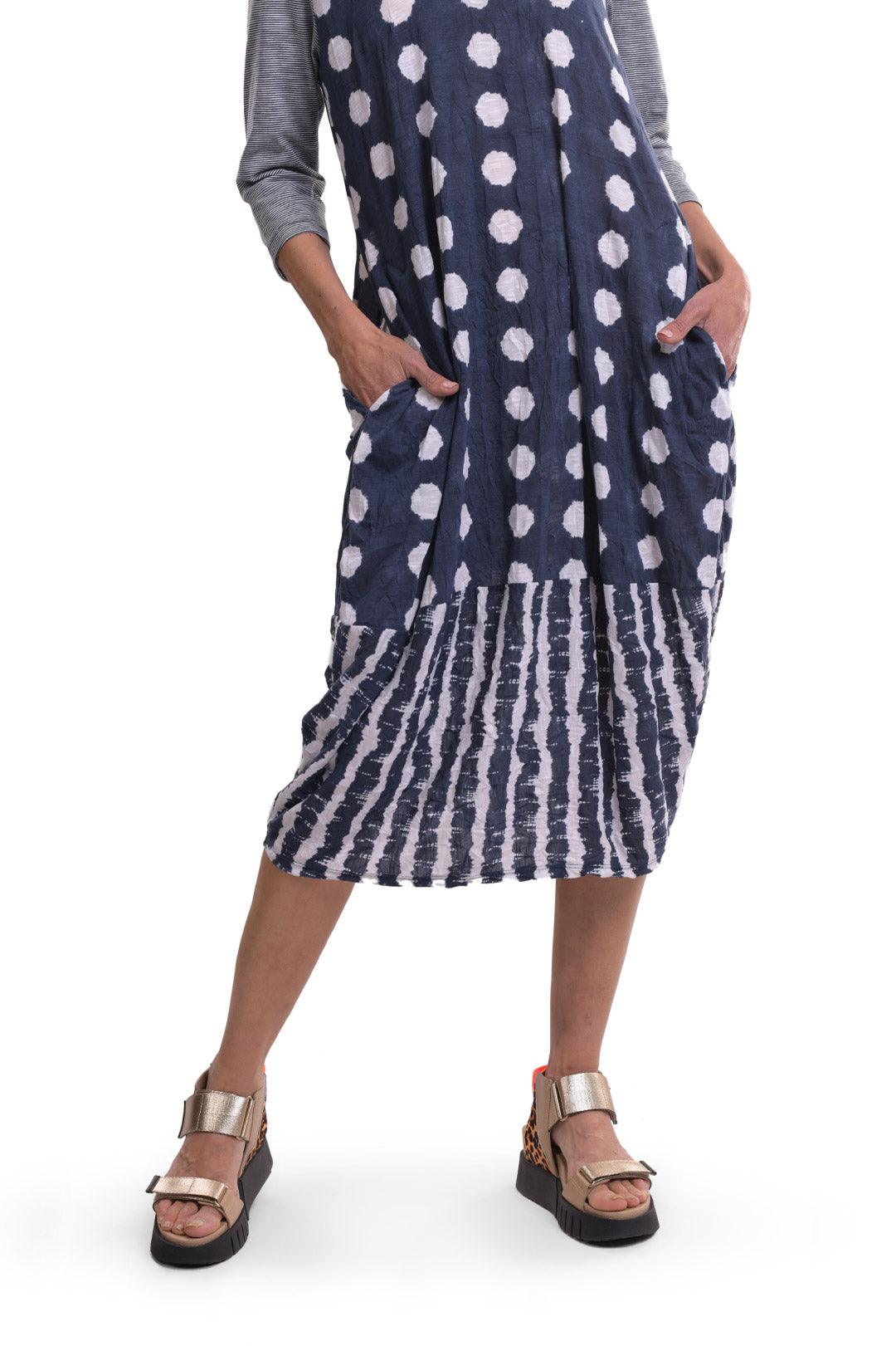Duet Crinkle Cocoon Dress, Navy - Alembika Designer Women's Clothing