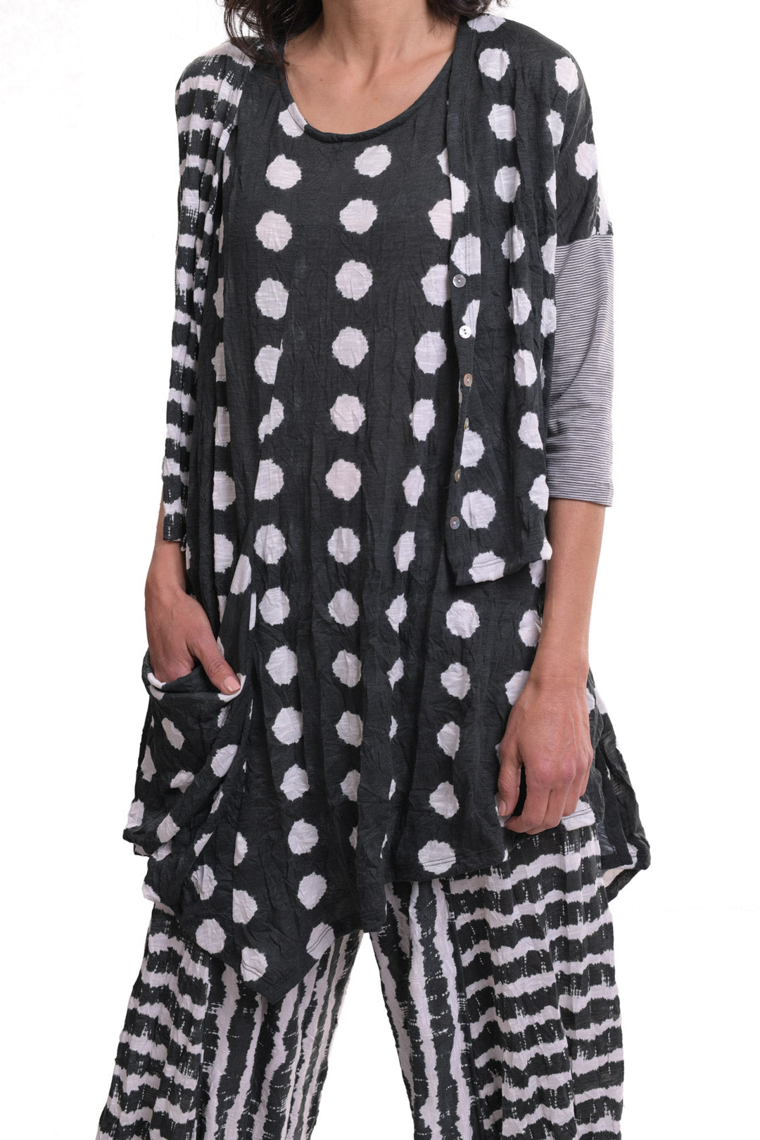 Spark Crinkle Tunic Top, Charcoal