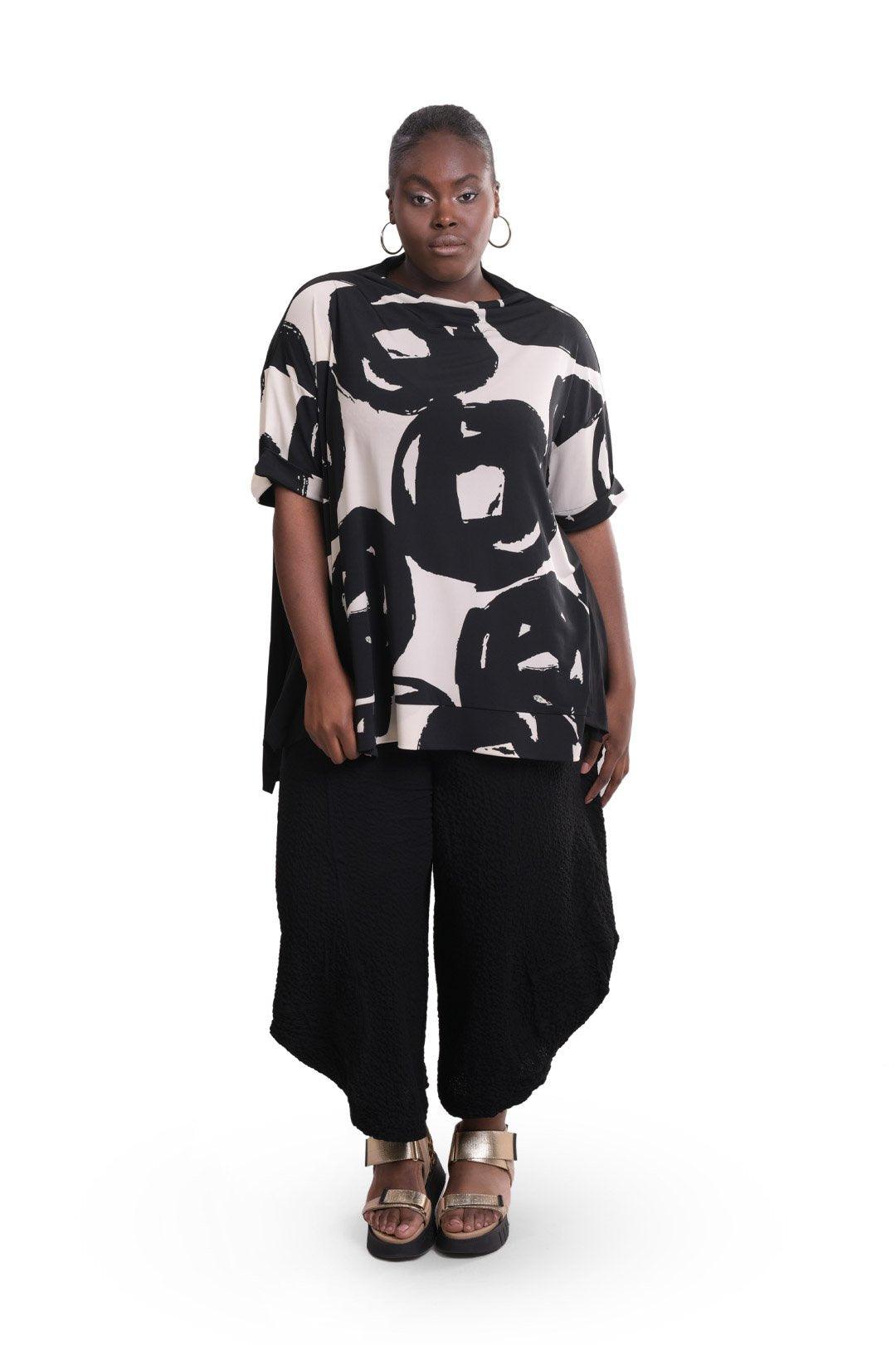 Art Print Trapeze Top, Creme - Alembika Designer Women's Clothing