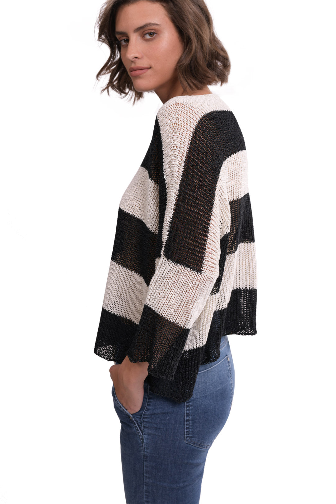 Luxe Pocket-Hem Sweater, Cream