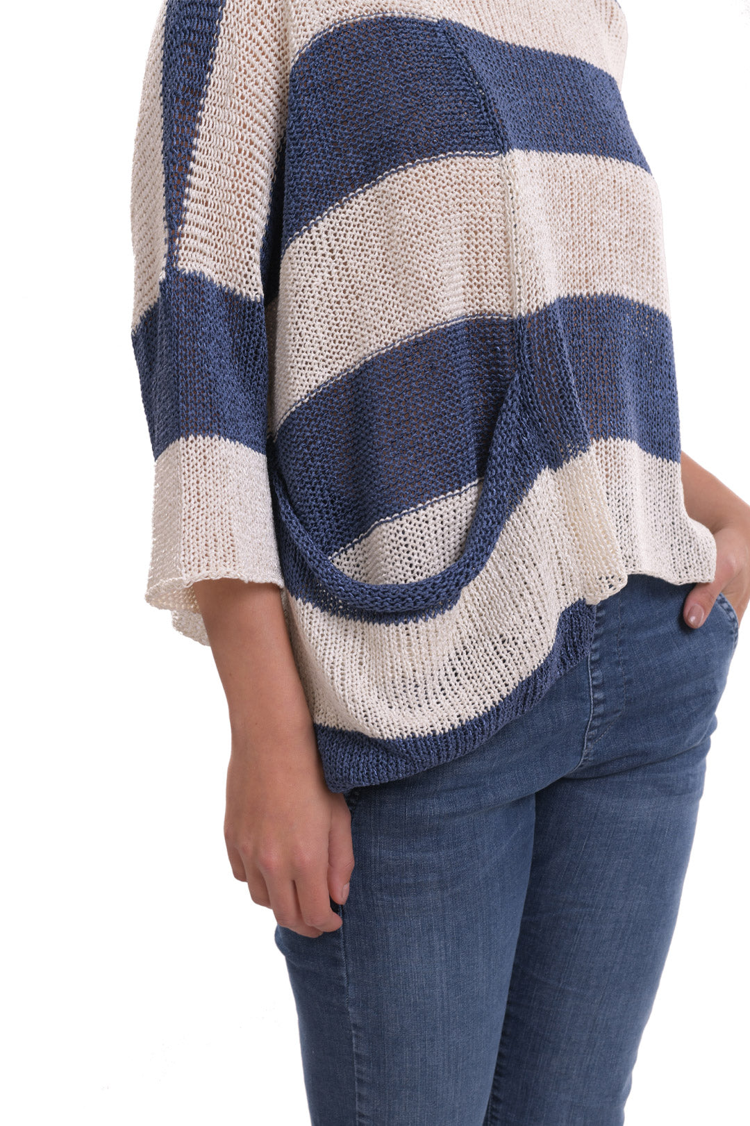 Luxe Pocket-Hem Sweater, Navy