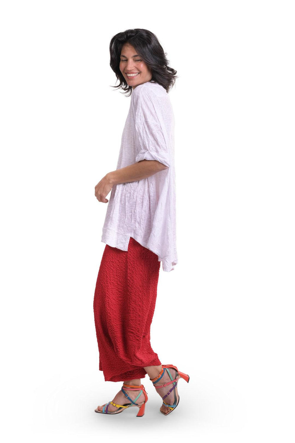 Cloud Crinkle Trapeze Top, White - Alembika Designer Women's Clothing