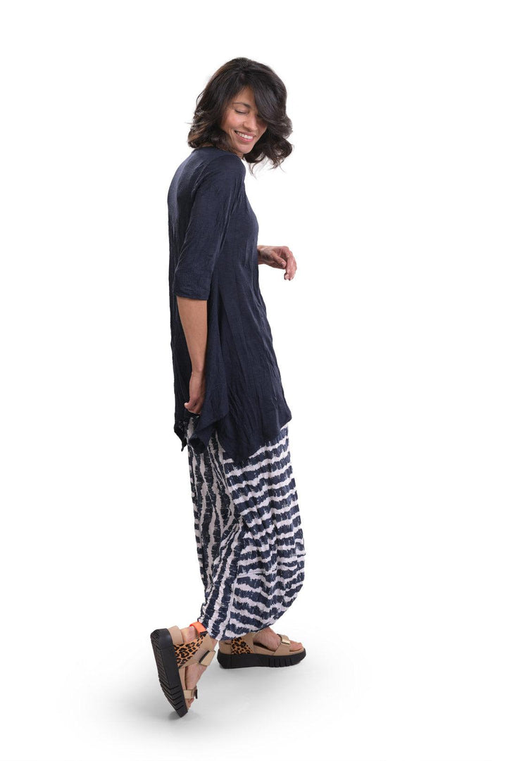 Ash Crinkle Punto Pants, Navy - Alembika Designer Women's Clothing