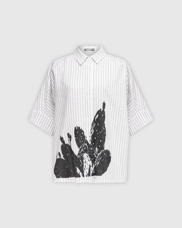 Cactus Button-Down Shirt, White - Alembika Designer Women's Clothing