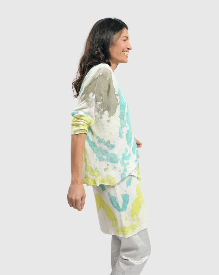 Watercolor Sleeveless Tunic Sweater, Lagoon