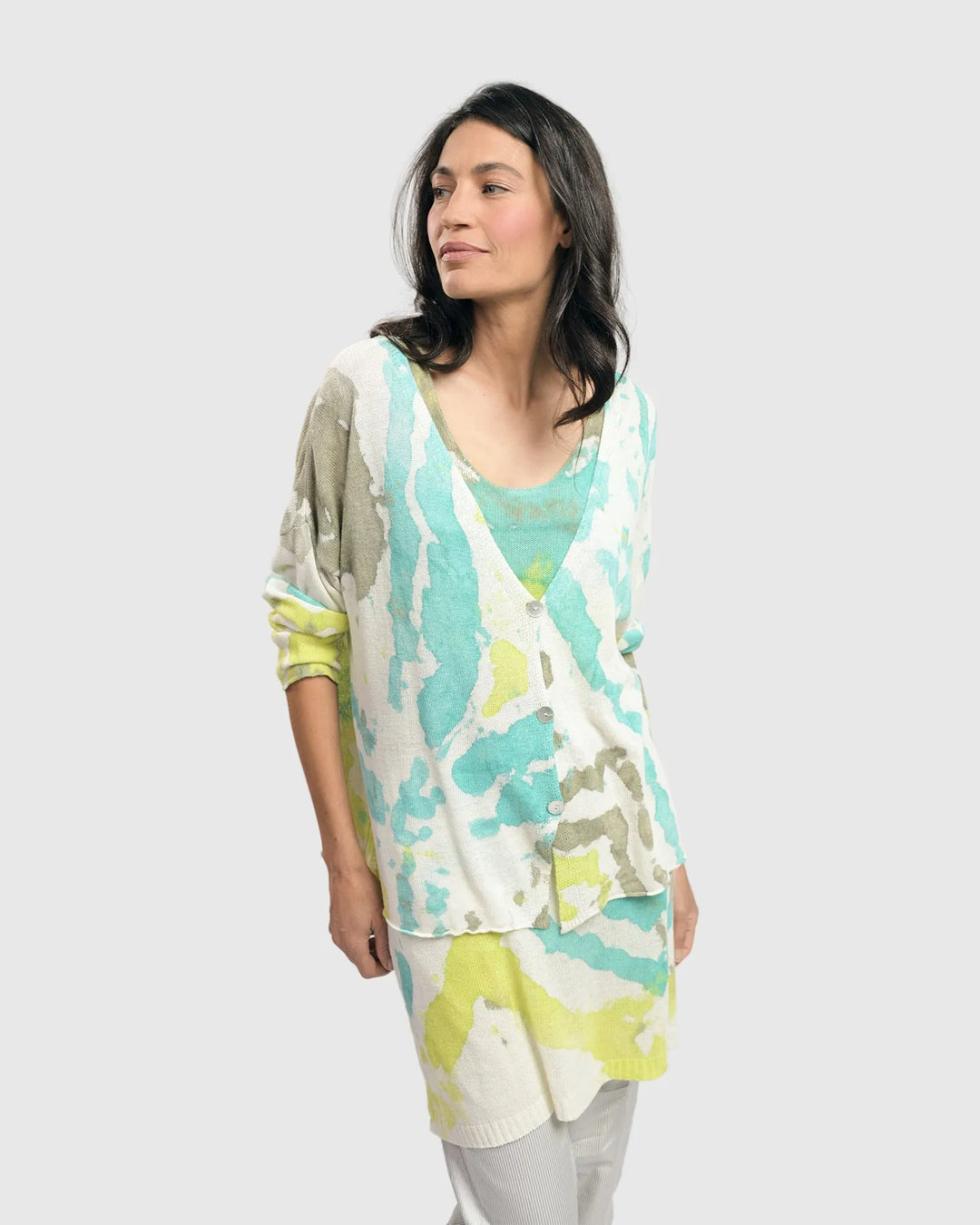 Watercolor Sleeveless Tunic Sweater, Lagoon