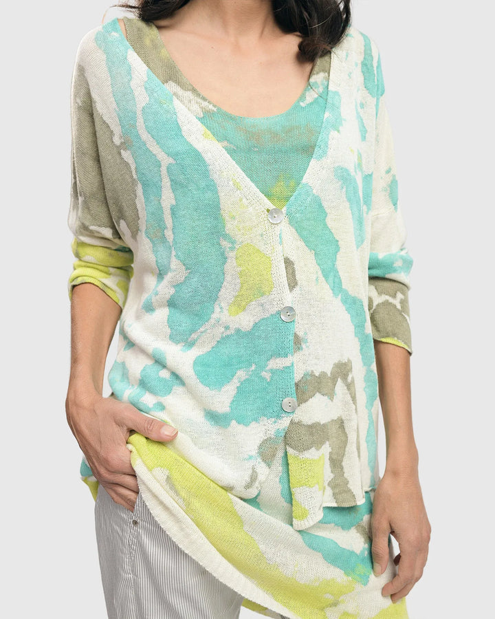 Watercolor Sleeveless Tunic Sweater, Lagoon