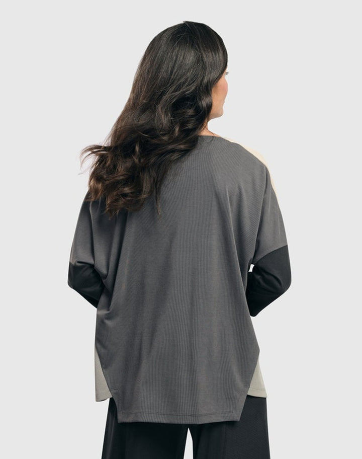 Essential Colorblock Cupro Top, Charcoal