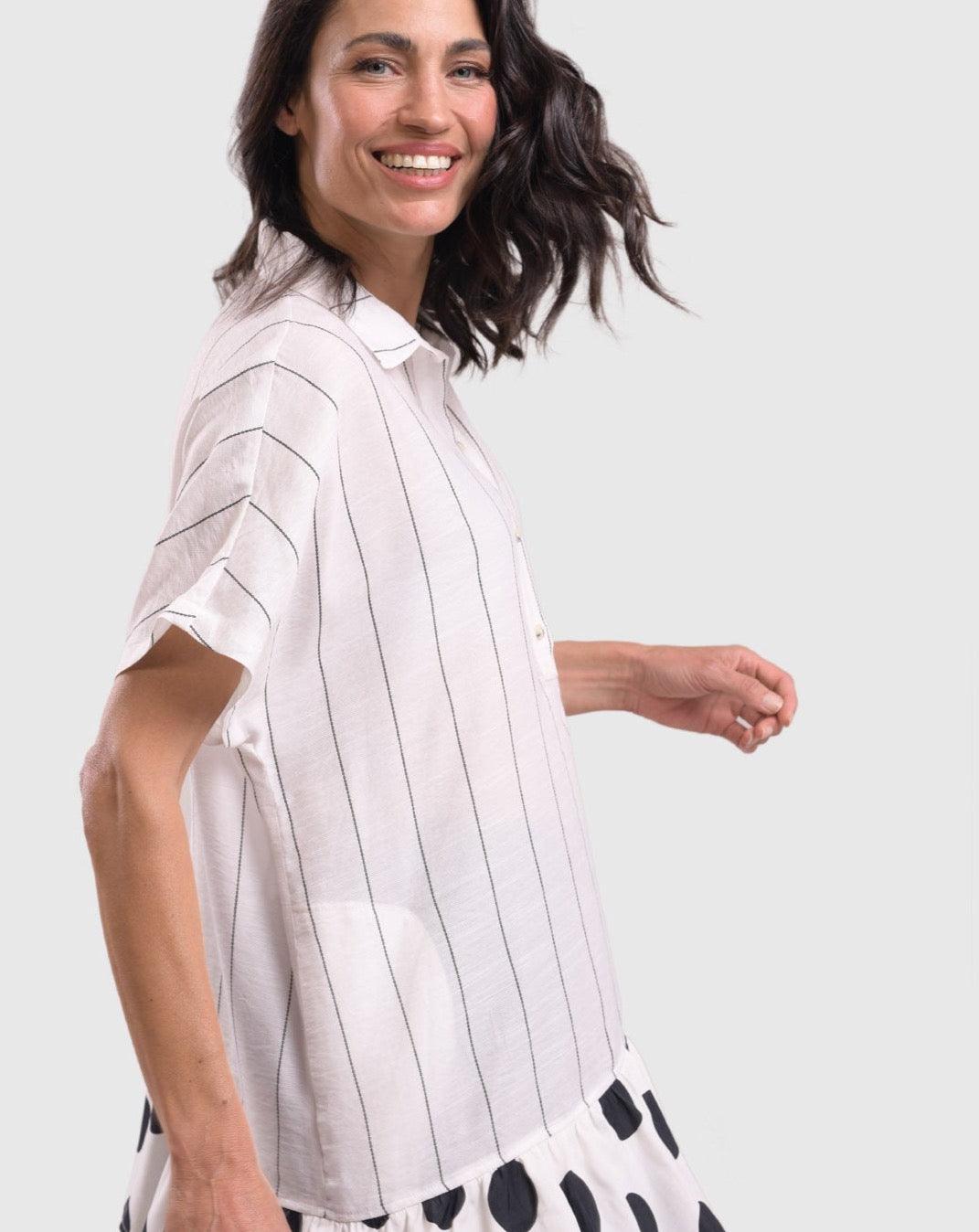 Flounce Tunic Shirt, White - Alembika Designer Women's Clothing