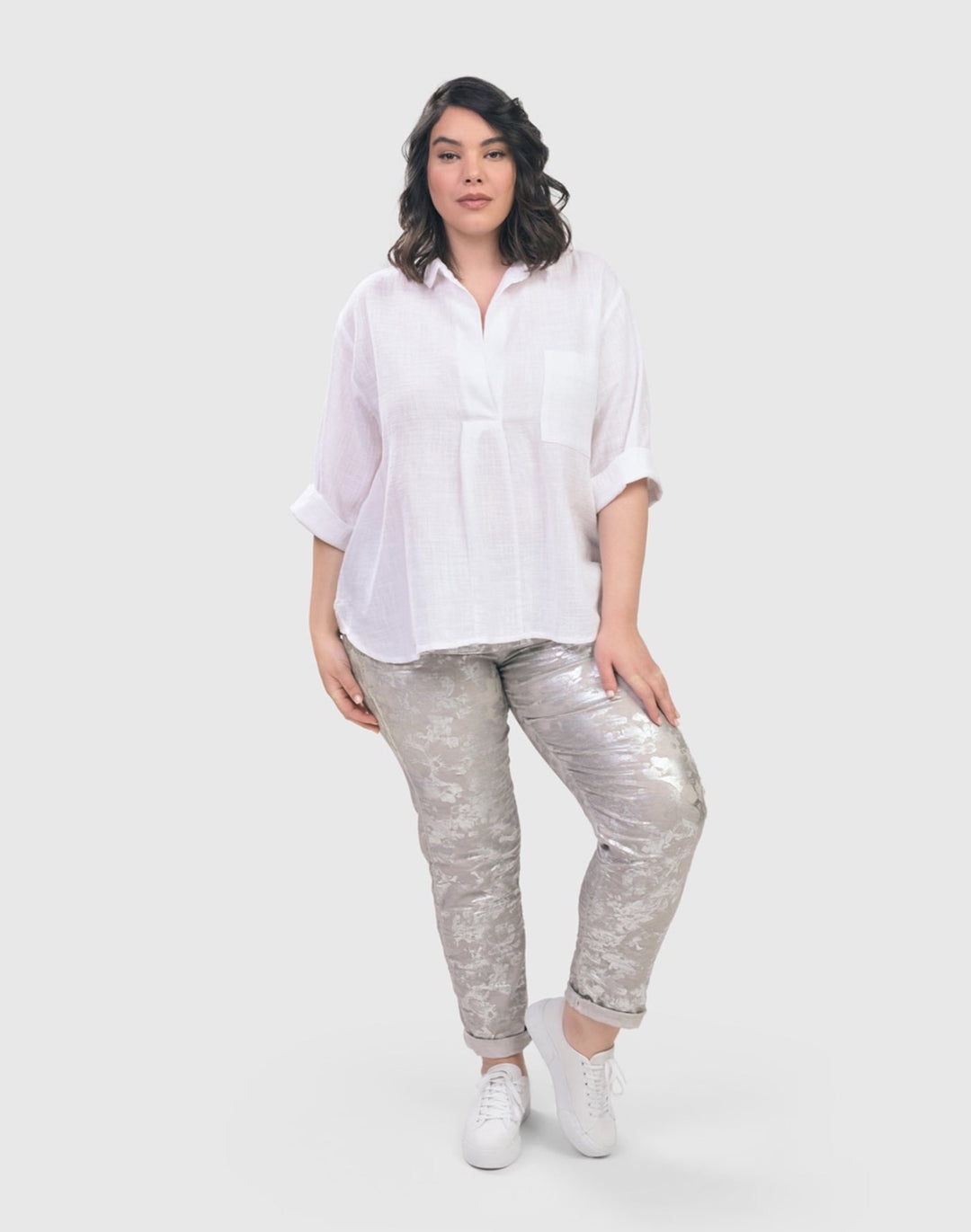Floral Iconic Stretch Jeans, Silver