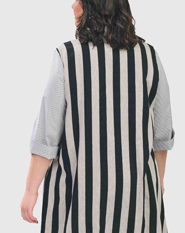 Bars Button-Down Tunic Shirt, Stripe - Alembika Designer Women's Clothing