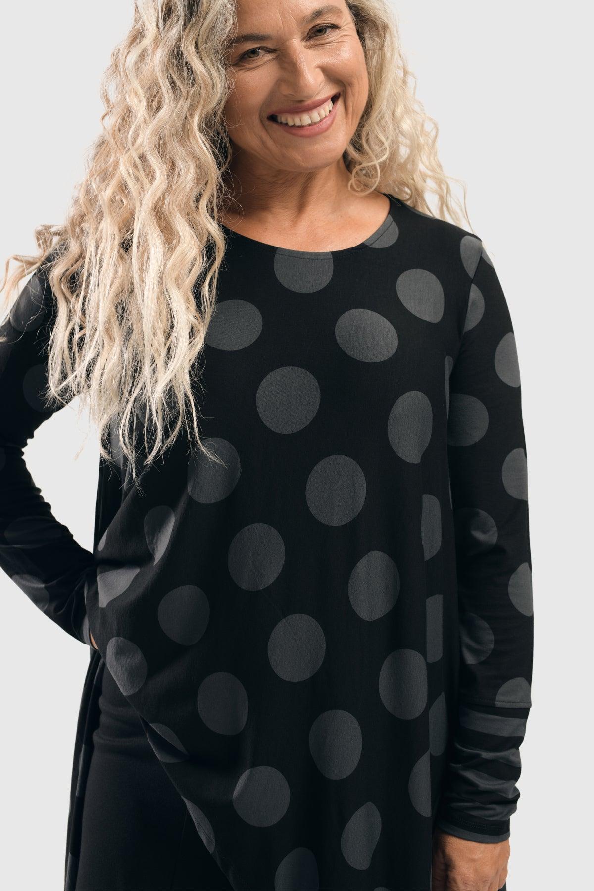 $165 NWOT Alembika Gray Colorful Dots Long sale Sleeve Oversized Tunic Top