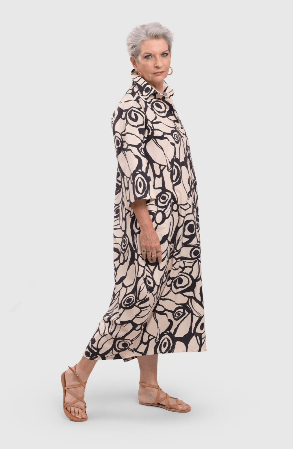 Abstract Print Shirtress, Cream - Alembika Designer Women's Clothing