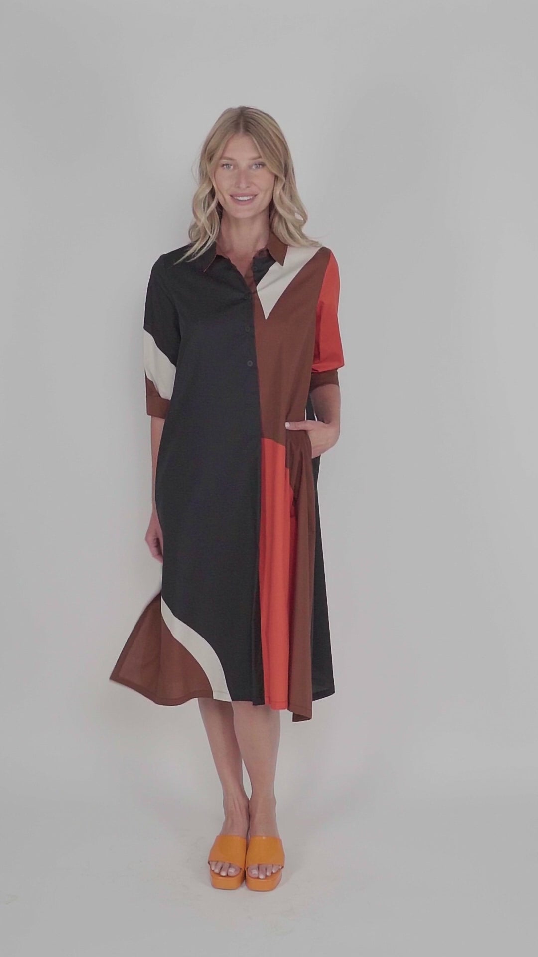 Abstract Trapeze Shirtdress, Bloom