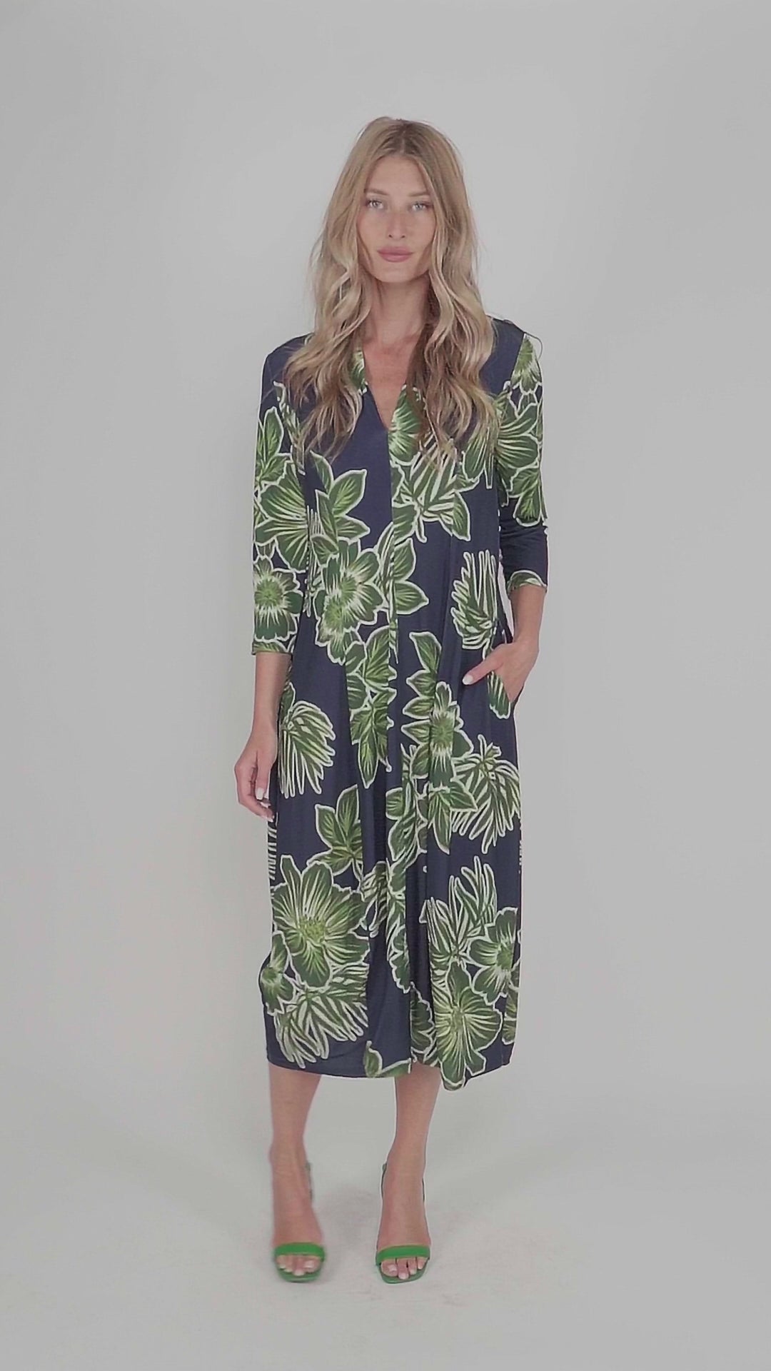 Island Cocoon Dress, Royal/green