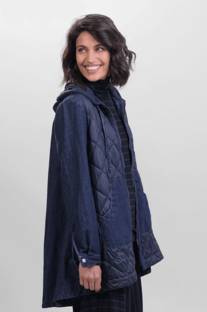 Ether Misto Hooded Zip Jacket, Denim - Alembika Designer Women's Clothing