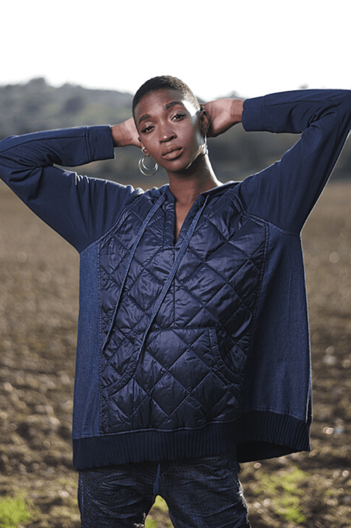 Ether Misto Hooded Anorak Top, Denim - Alembika Designer Women's Clothing